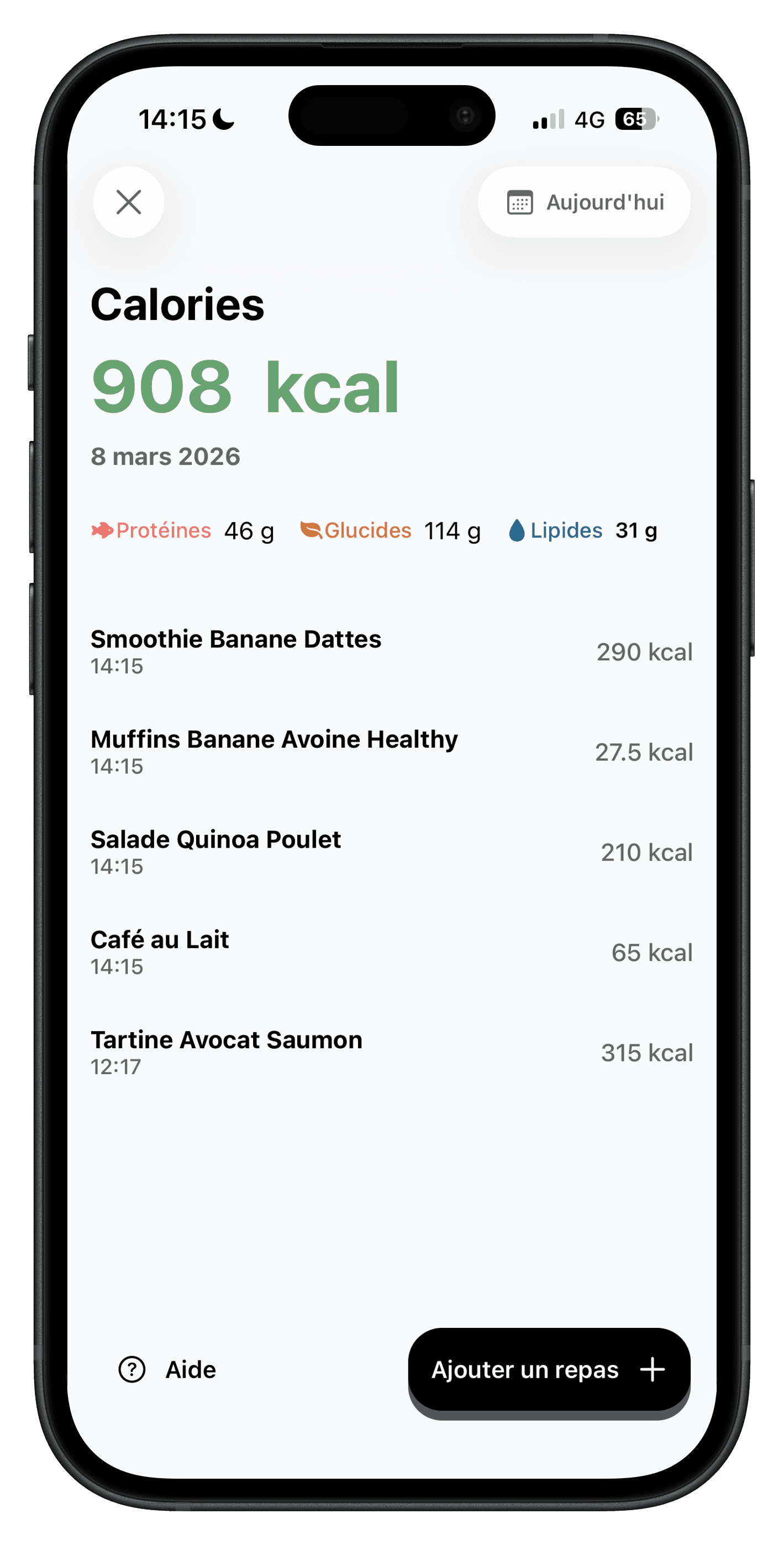 Pantalla de Ember con el seguimiento diario de calorías y macronutrientes