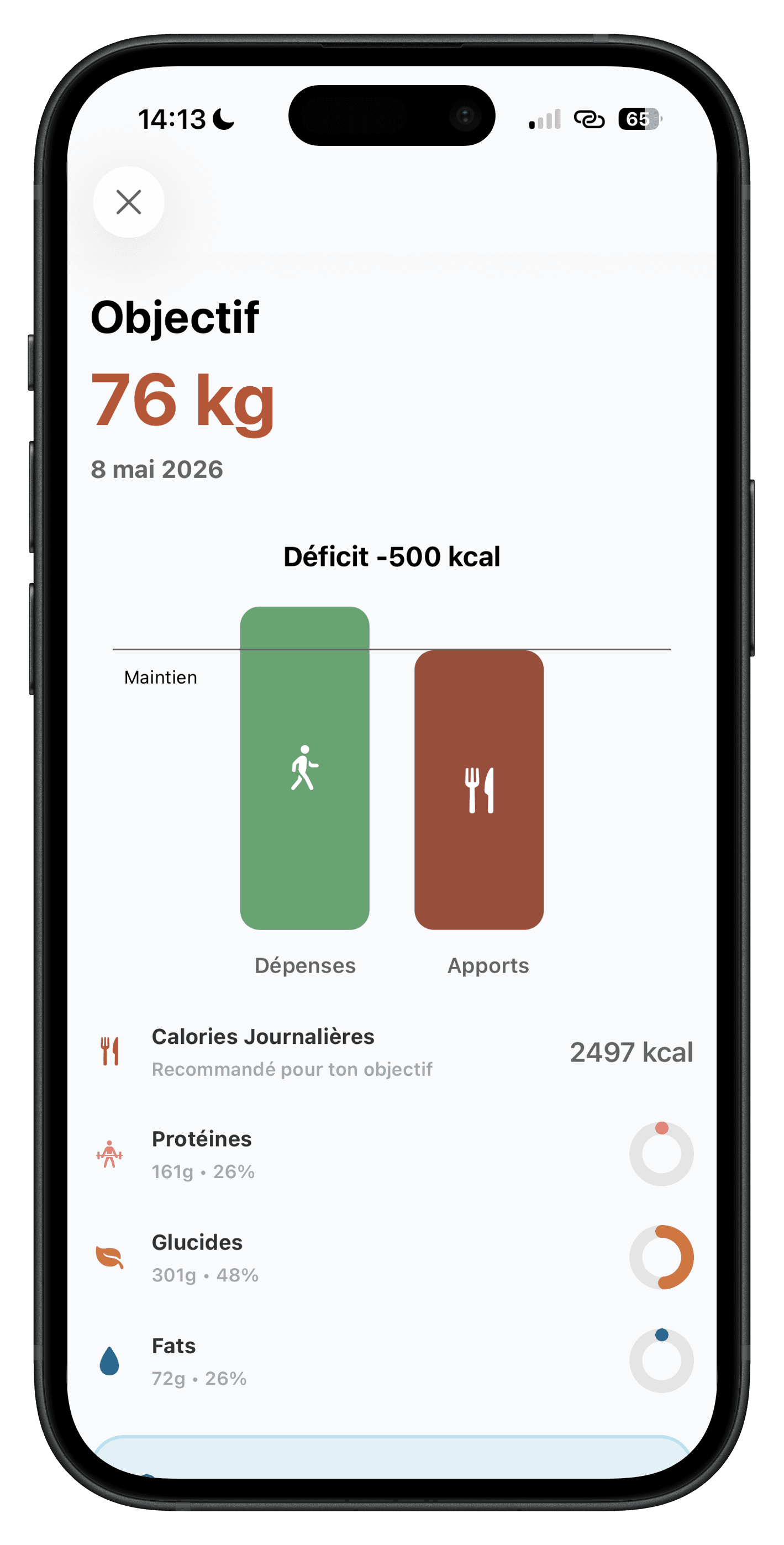 Ember screen displaying a weight goal and nutrition targets